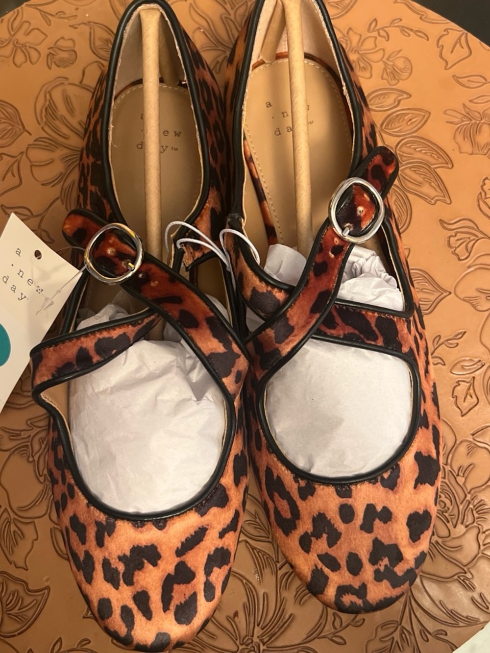 a new day Leopard Print Mary Jane Flats - Orange/Black